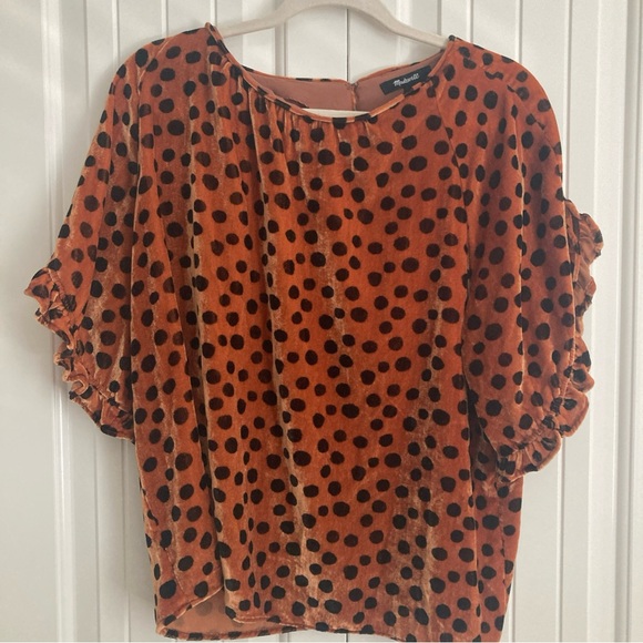 Madewell Tops - Madewell Polka Dot Ruffle Sleeve Top - Copper & Black